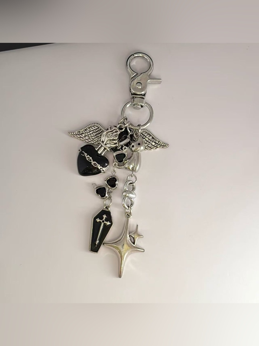 Angel Wings Cross Star Keychain Charm for Men Women Car Keychain Bag Charm